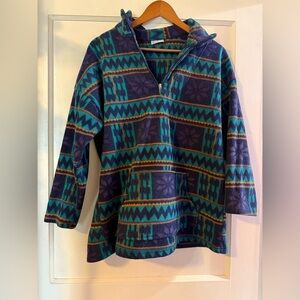 Half-Zip Fleece Pullover in Teal & Navy Pattern